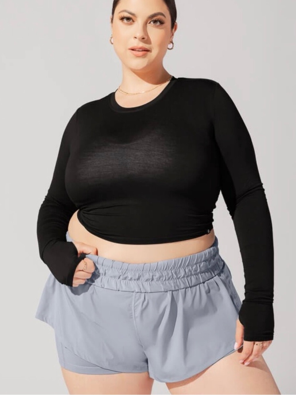 Popflex Bow Back Reversible Long Sleeve Basic Thumbhole Top Black Size Small